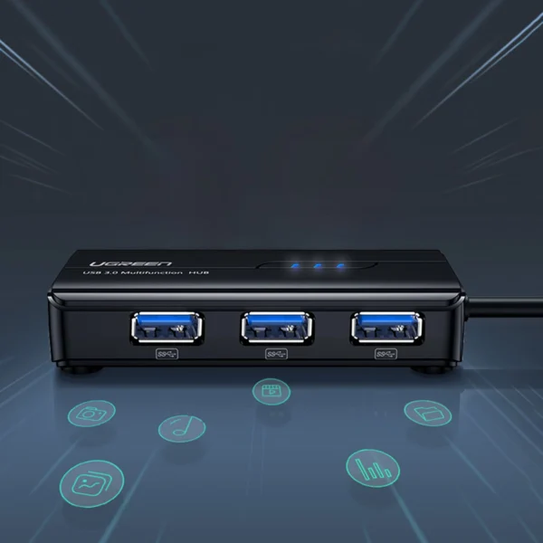 Ugreen 20265 USB-A / RJ45 1000 Mbps HUB 3x USB 3.0 network adapter - blackeng