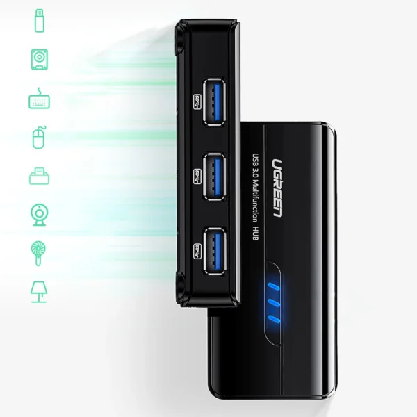 Ugreen 20265 USB-A / RJ45 1000 Mbps HUB 3x USB 3.0 network adapter - blackeng