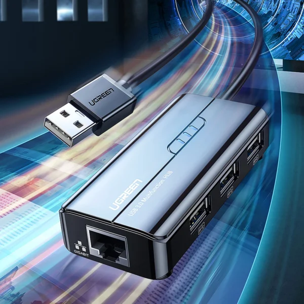 Ugreen 20264 RJ45 / USB-A 10/100Mbps HUB network adapter 3x USB-A 2.0 - blackeng