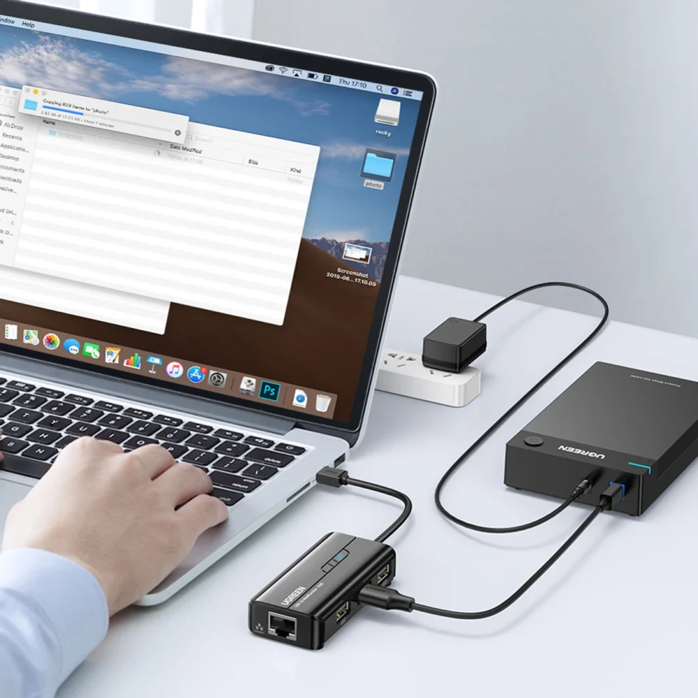 Ugreen 20264 RJ45 / USB-A 10/100Mbps HUB network adapter 3x USB-A 2.0 - blackeng