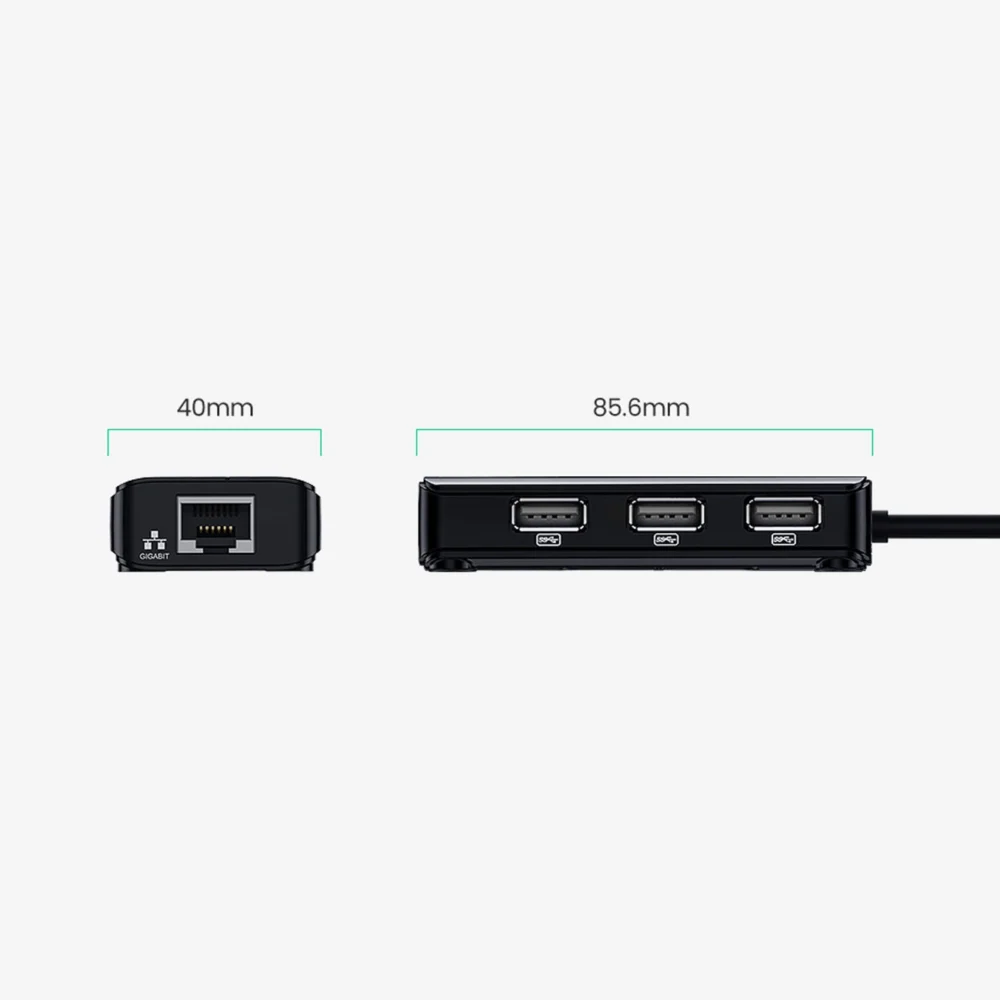 Ugreen 20264 RJ45 / USB-A 10/100Mbps HUB network adapter 3x USB-A 2.0 - blackeng
