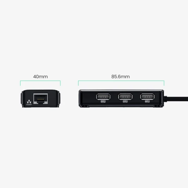 Ugreen 20264 RJ45 / USB-A 10/100Mbps HUB network adapter 3x USB-A 2.0 - blackeng