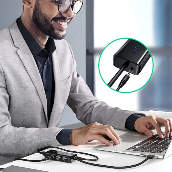 Ugreen 20264 RJ45 / USB-A 10/100Mbps HUB network adapter 3x USB-A 2.0 - blackeng