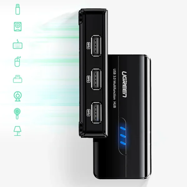 Ugreen 20264 RJ45 / USB-A 10/100Mbps HUB network adapter 3x USB-A 2.0 - blackeng
