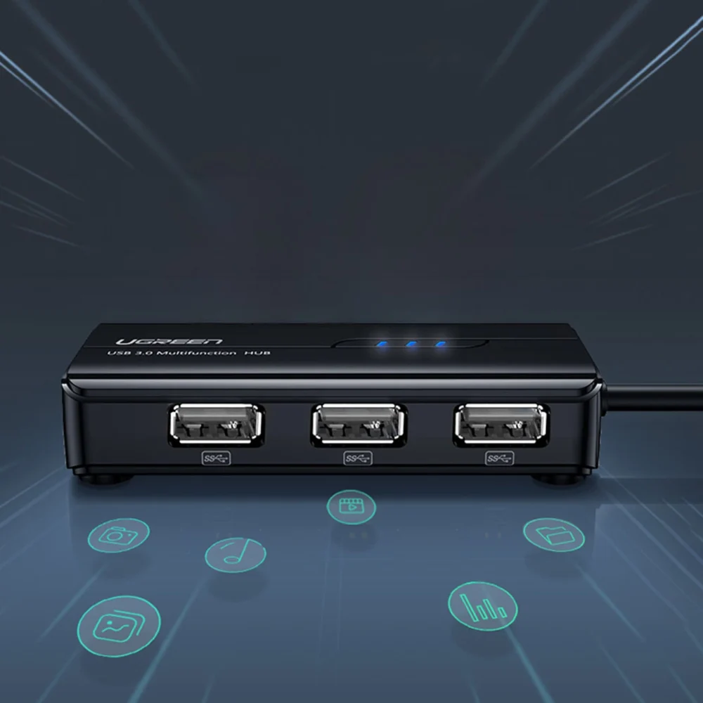 Ugreen 20264 RJ45 / USB-A 10/100Mbps HUB network adapter 3x USB-A 2.0 - blackeng