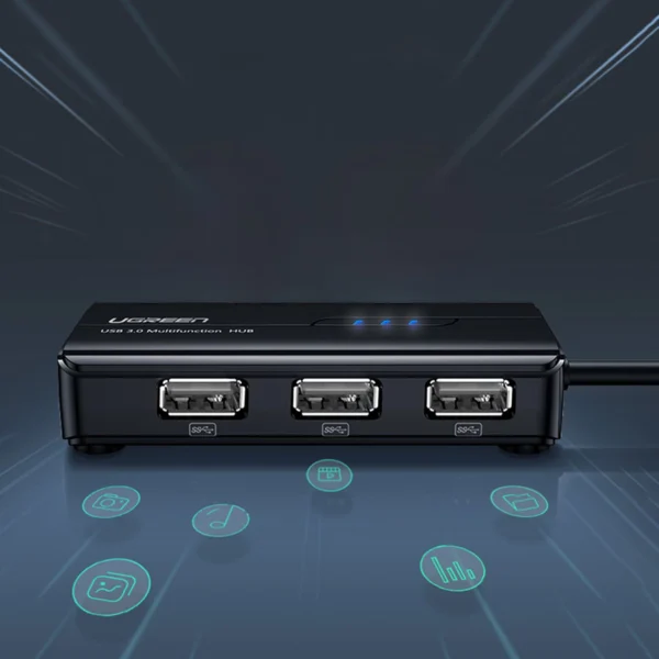 Ugreen 20264 RJ45 / USB-A 10/100Mbps HUB network adapter 3x USB-A 2.0 - blackeng