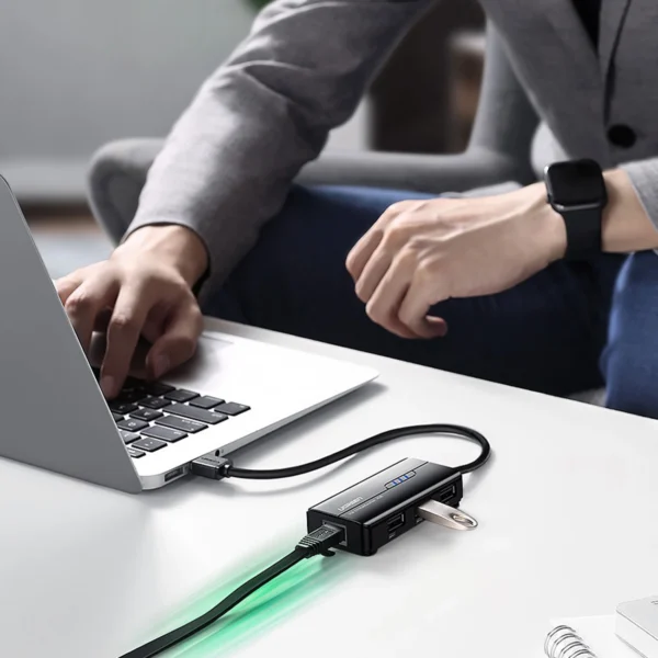 Ugreen 20264 RJ45 / USB-A 10/100Mbps HUB network adapter 3x USB-A 2.0 - blackeng