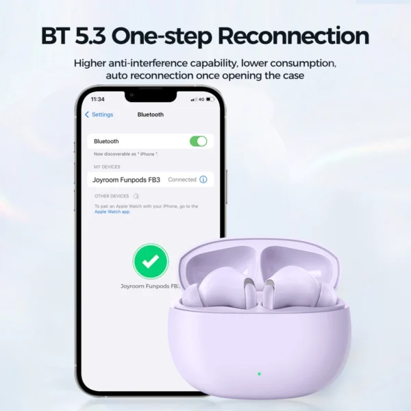 TWS Joyroom Funpods Series JR-FB3 Bluetooth 5.3 wireless headphones - purpleeng