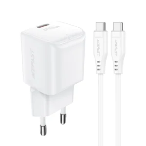 Acefast A73 Mini PD 20W GaN wall charger + USB-C cable - whiteeng