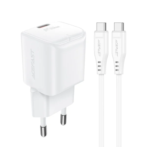 Acefast A73 Mini PD 20W GaN wall charger + USB-C cable - whiteeng