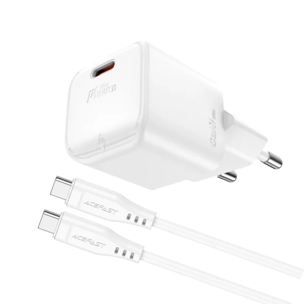Acefast A73 Mini PD 20W GaN wall charger + USB-C cable - whiteeng