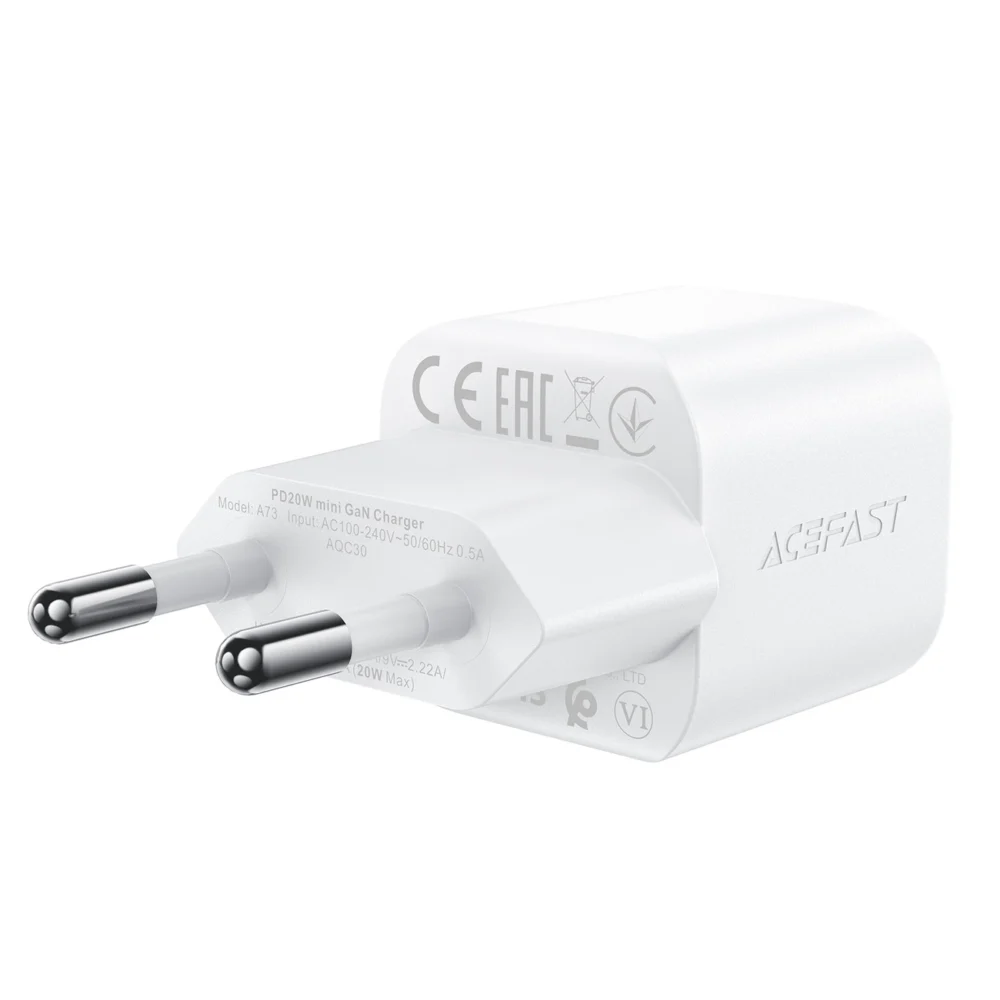 Acefast A73 Mini PD 20W GaN wall charger + USB-C cable - whiteeng