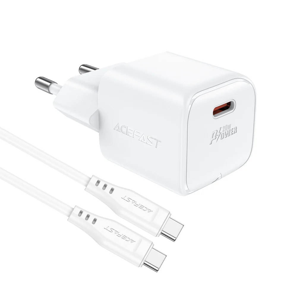 Acefast A73 Mini PD 20W GaN wall charger + USB-C cable - whiteeng