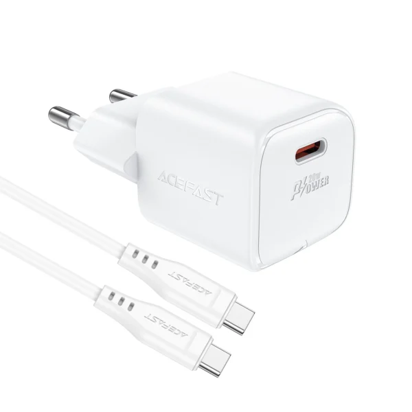 Acefast A73 Mini PD 20W GaN wall charger + USB-C cable - whiteeng