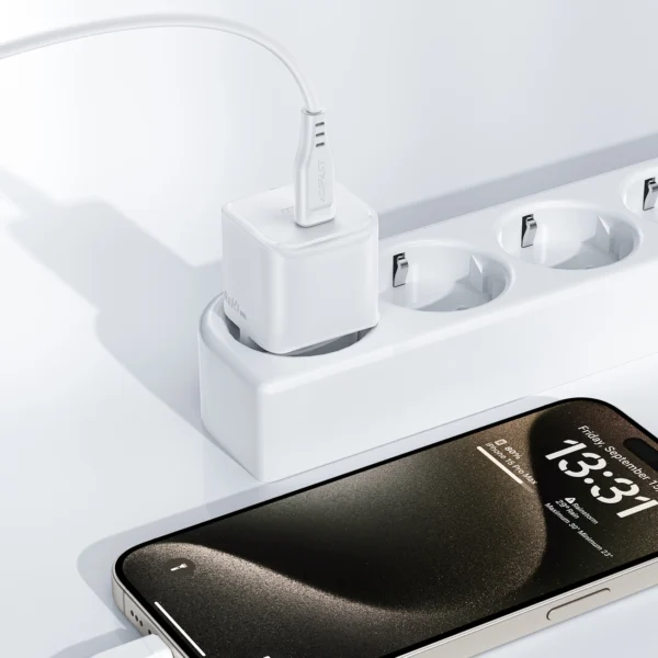 Acefast A73 Mini PD 20W GaN wall charger + USB-C cable - whiteeng