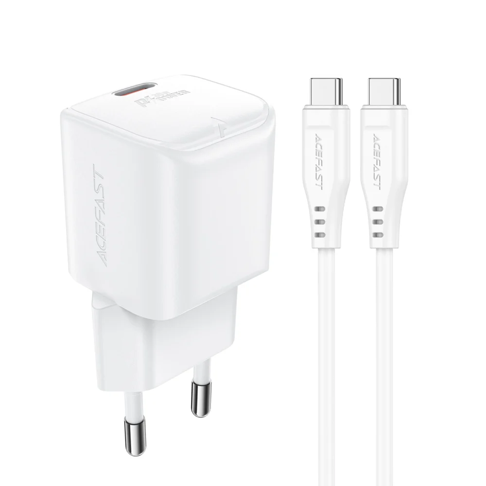Acefast A77 Mini PD 30W GaN wall charger + USB-C cable - whiteeng