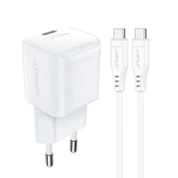 Acefast A77 Mini PD 30W GaN wall charger + USB-C cable - whiteeng
