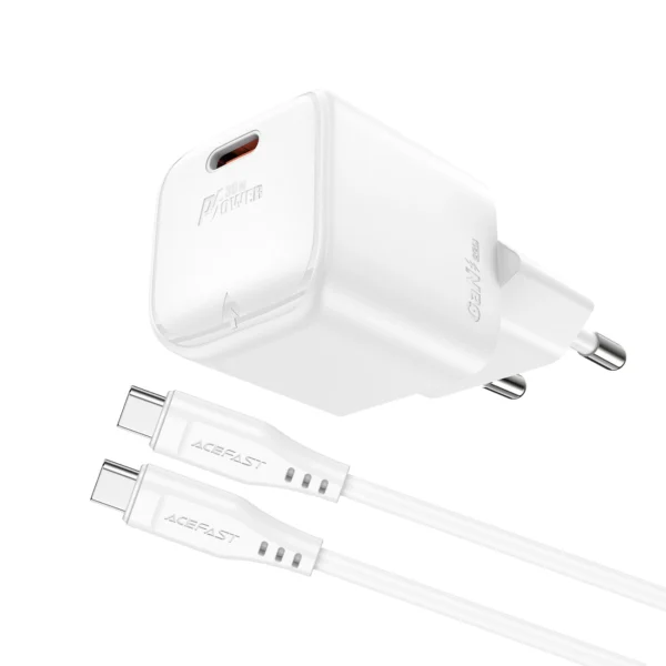 Acefast A77 Mini PD 30W GaN wall charger + USB-C cable - whiteeng