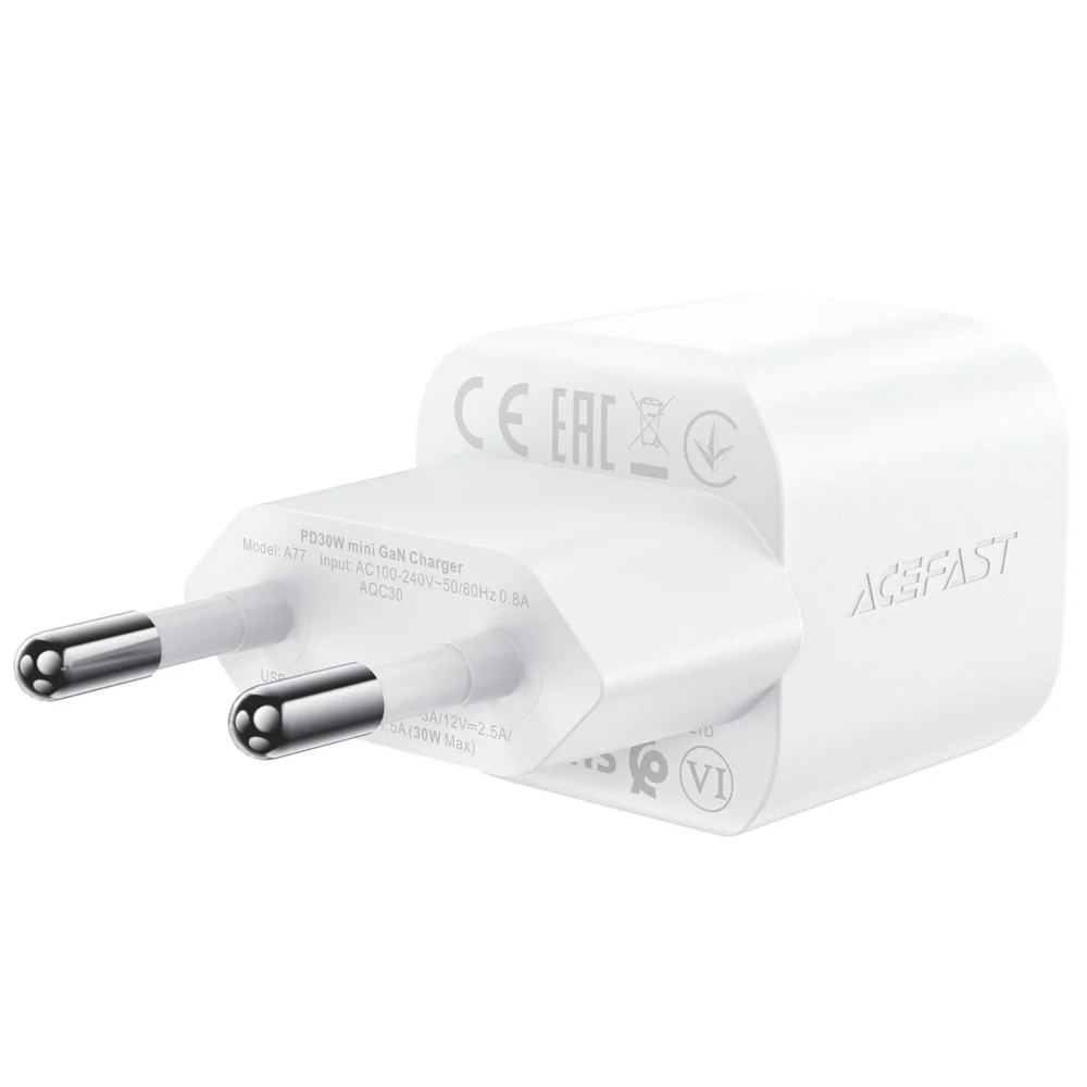 Acefast A77 Mini PD 30W GaN wall charger + USB-C cable - whiteeng