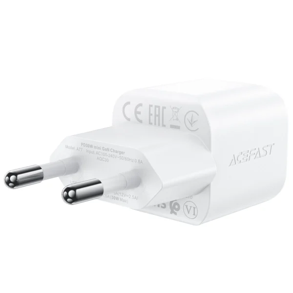 Acefast A77 Mini PD 30W GaN wall charger + USB-C cable - whiteeng