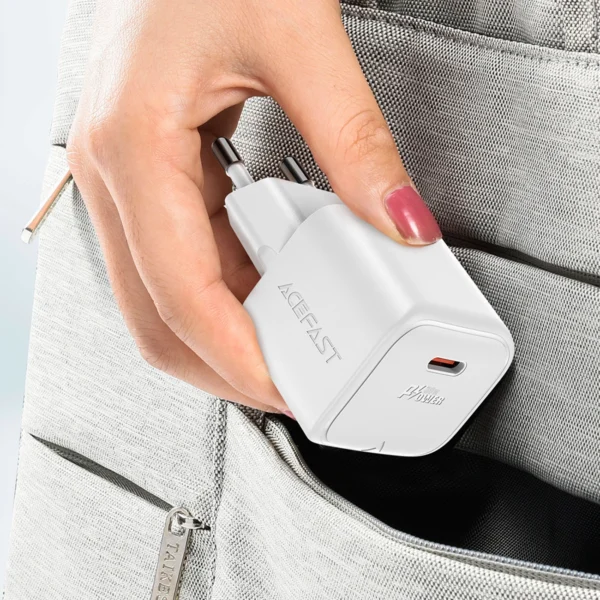 Acefast A77 Mini PD 30W GaN wall charger + USB-C cable - whiteeng