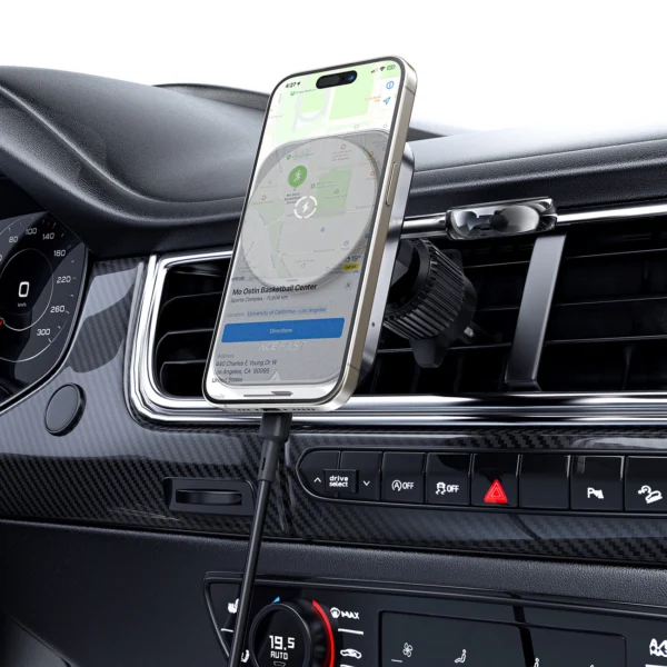 Acefast D18 car holder with MagSafe / Qi inductive charger + USB-A USB-C cable - blackeng