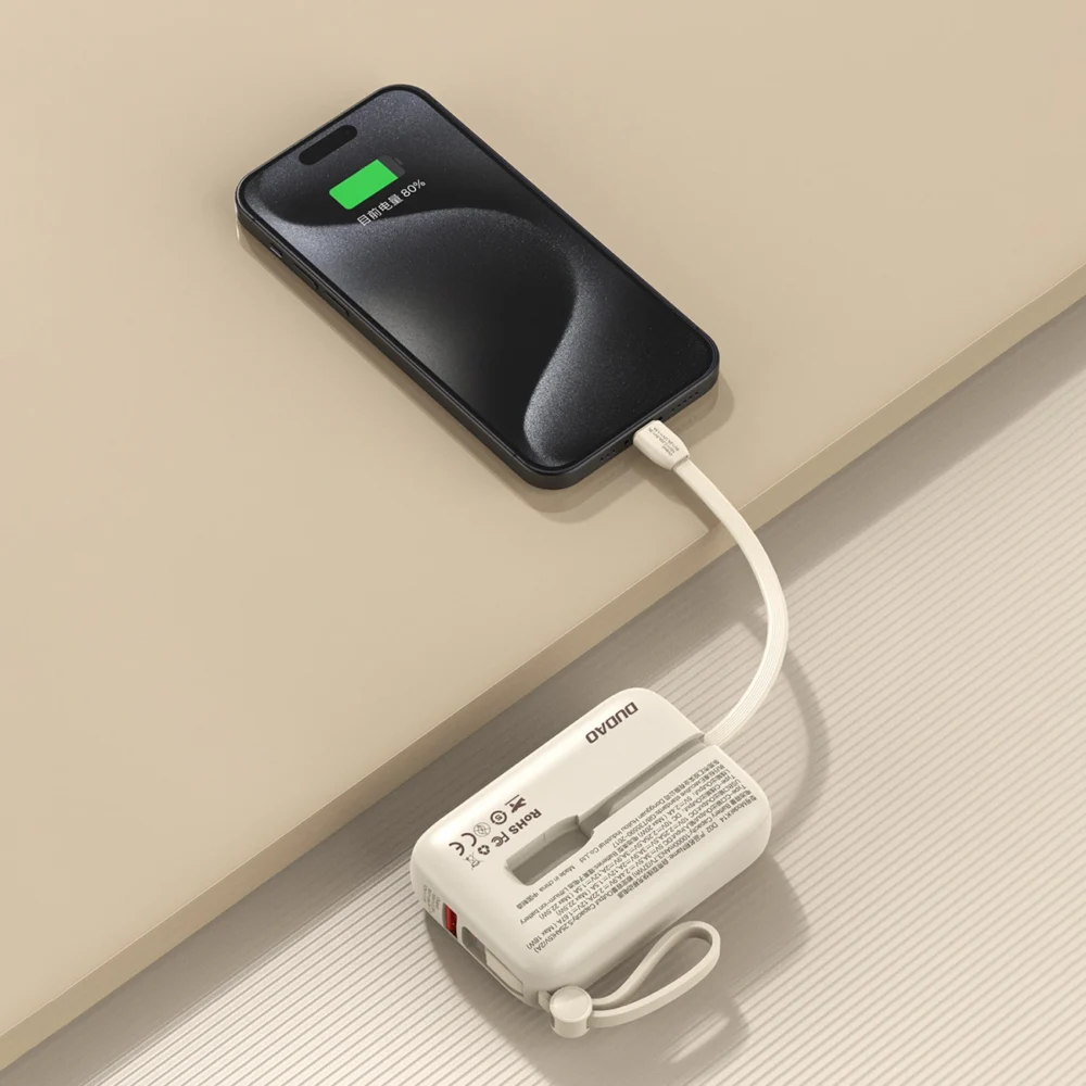 Dudao K14 10000mAh power bank with USB-C / Lightning cables - beigeeng