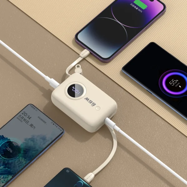 Dudao K14 10000mAh power bank with USB-C / Lightning cables - beigeeng
