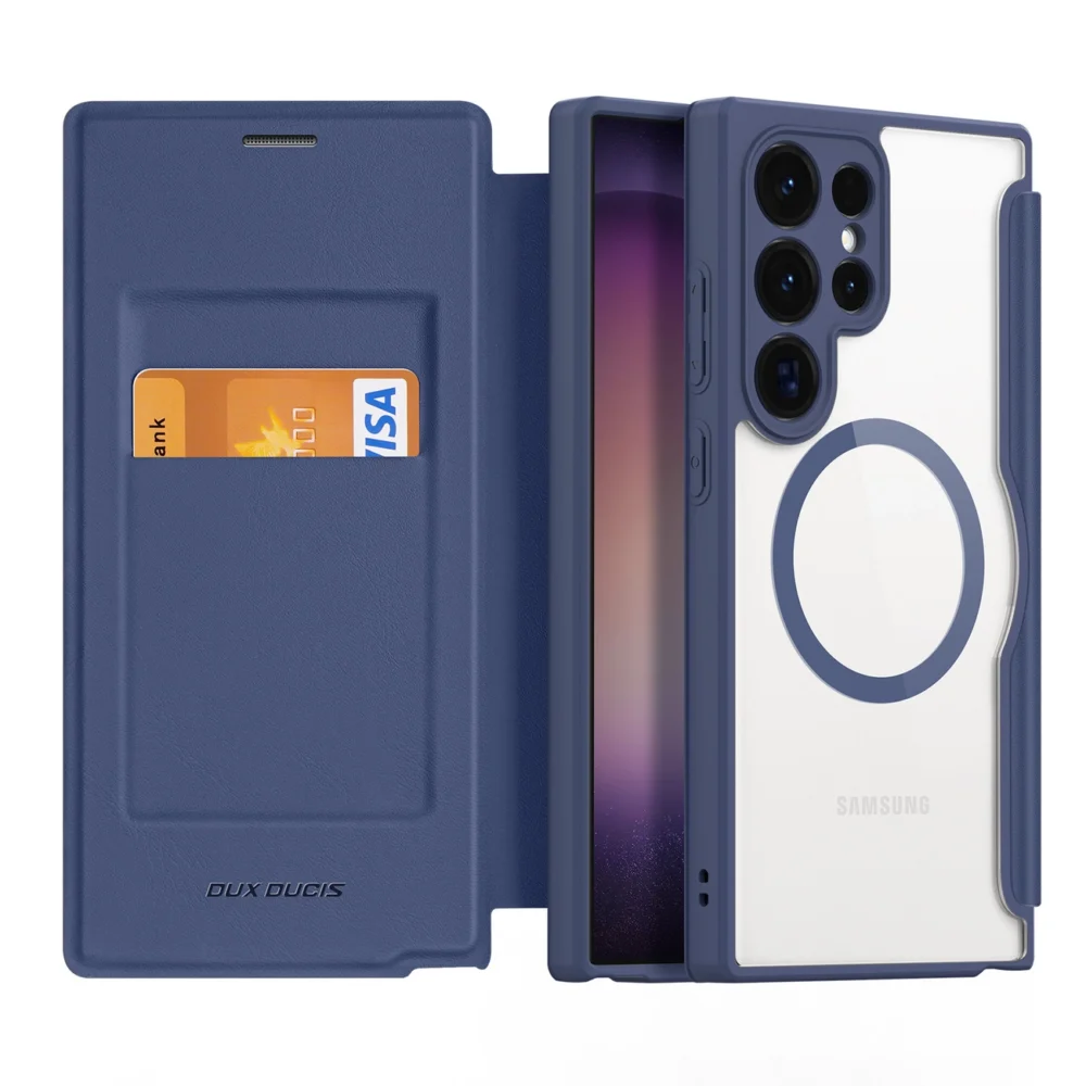Dux Ducis Skin X Pro case for Samsung S24 Ultra with magnetic ring and flap - blueeng