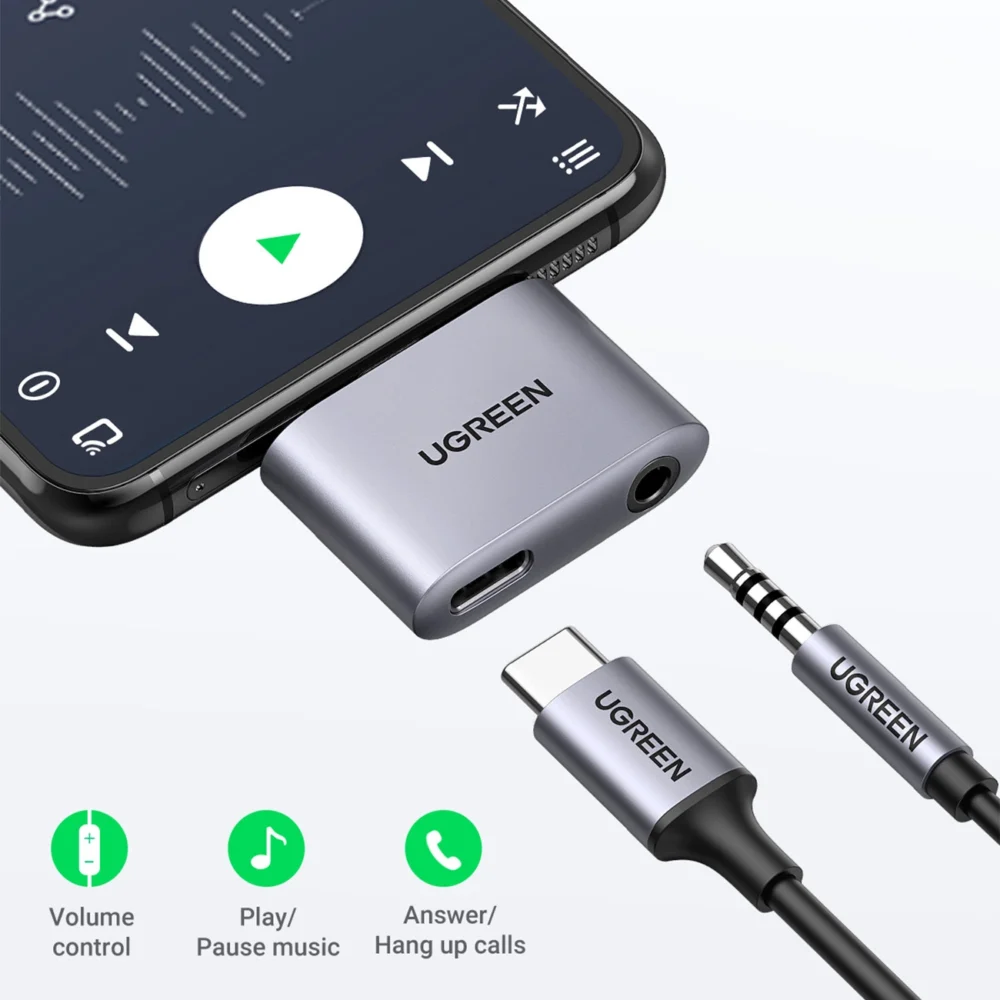Ugreen CM231 USB-C mini jack 3.5 mm audio adapter - grayeng