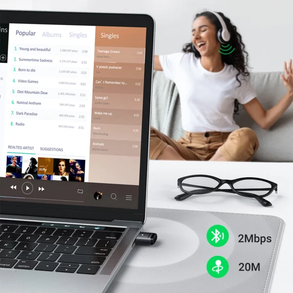 Ugreen CM390 5.0 USB Bluetooth adapter - blackeng