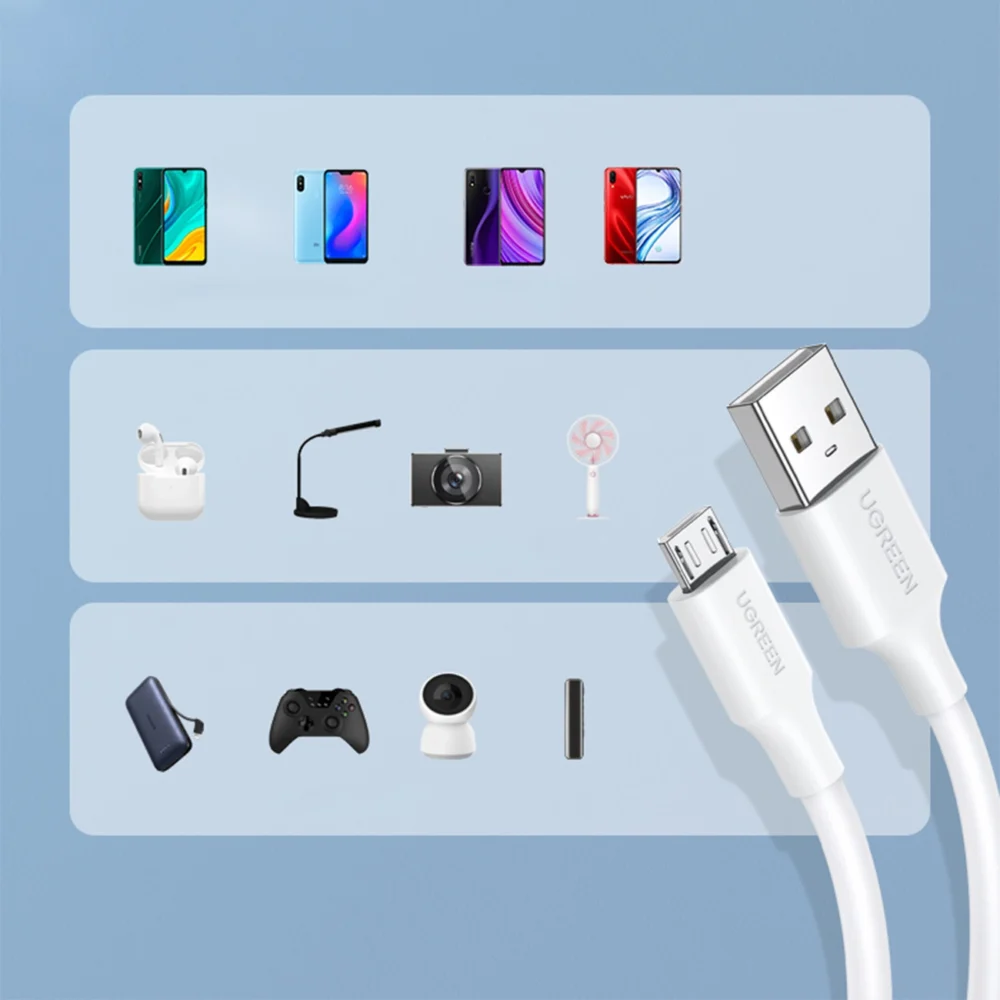 Ugreen US289 60140 micro USB / USB-A cable 0.5m - whiteeng