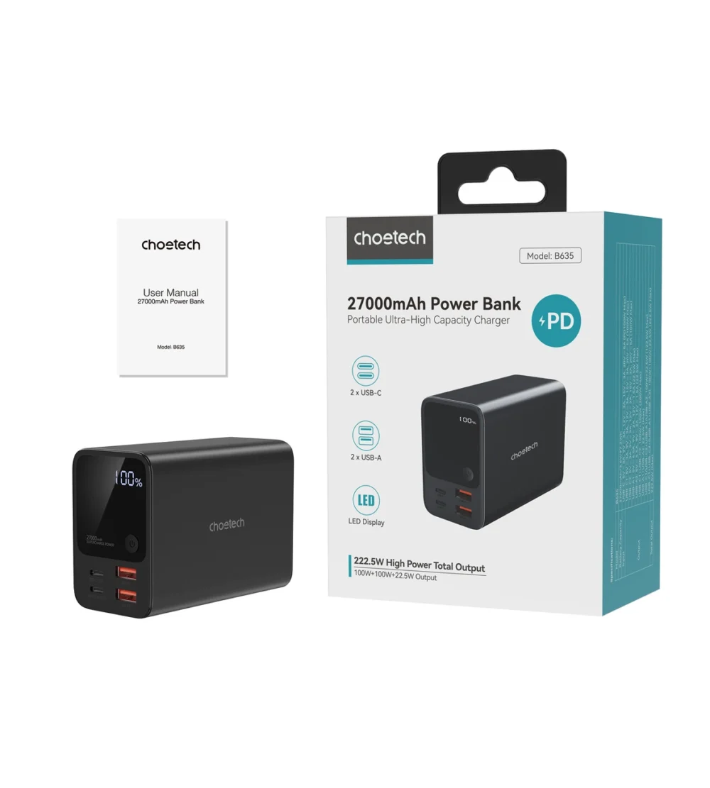 Choetech B635BK USB-A / USB-C Powerbank 22.5W 27000mAh - blackeng