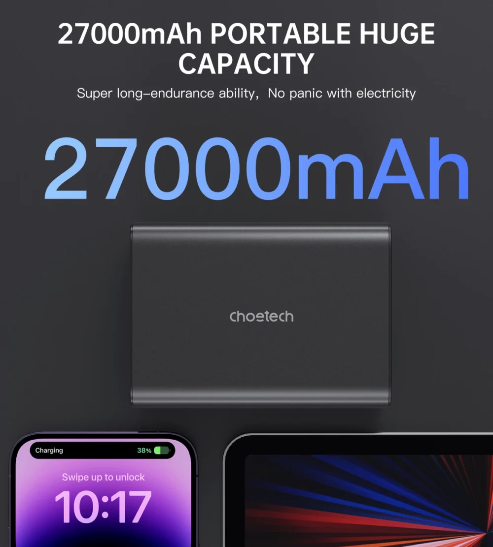 Choetech B635BK USB-A / USB-C Powerbank 22.5W 27000mAh - blackeng