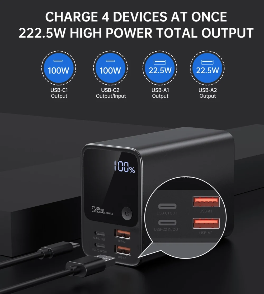 Choetech B635BK USB-A / USB-C Powerbank 22.5W 27000mAh - blackeng
