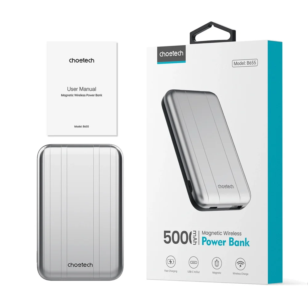 Choetech B655 mini wireless magnetic powerbank 5000mAh - silvereng