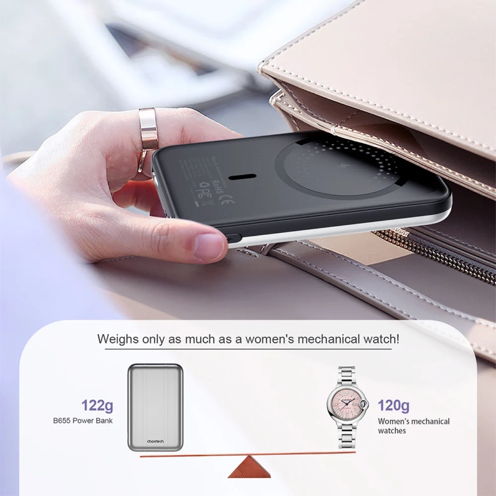 Choetech B655 mini wireless magnetic powerbank 5000mAh - silvereng