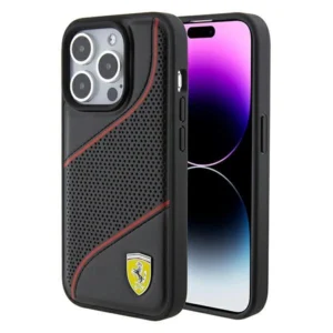 Ferrari Perforated Waves Metal Logo case for iPhone 15 Pro - blackeng