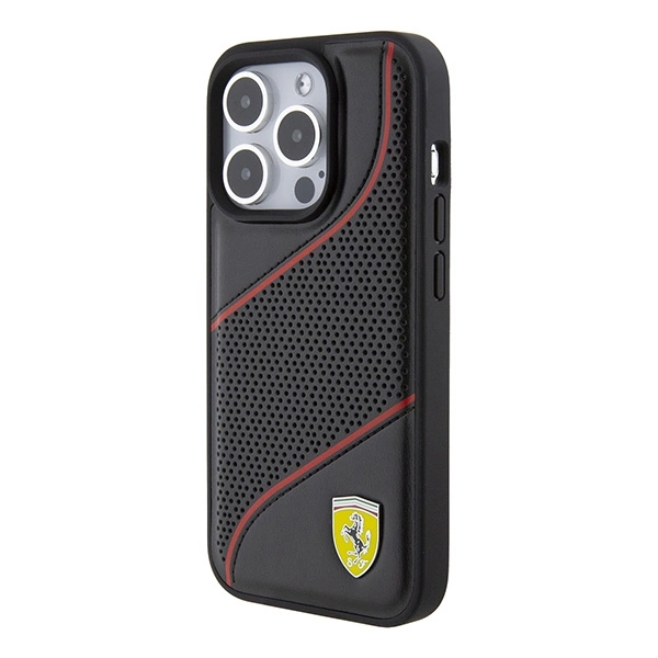 Ferrari Perforated Waves Metal Logo case for iPhone 15 Pro - blackeng