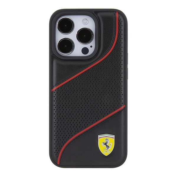 Ferrari Perforated Waves Metal Logo case for iPhone 15 Pro - blackeng