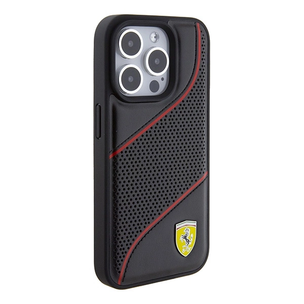 Ferrari Perforated Waves Metal Logo case for iPhone 15 Pro - blackeng