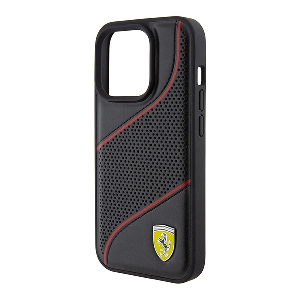 Ferrari Perforated Waves Metal Logo case for iPhone 15 Pro - blackeng