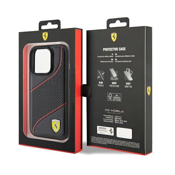 Ferrari Perforated Waves Metal Logo case for iPhone 15 Pro - blackeng
