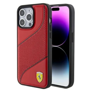 Ferrari Perforated Waves Metal Logo case for iPhone 15 Pro - redeng