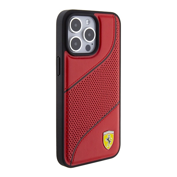 Ferrari Perforated Waves Metal Logo case for iPhone 15 Pro - redeng
