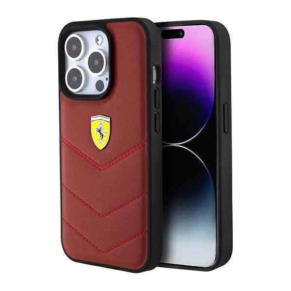 Ferrari Leather Stitched Lines case for iPhone 15 Pro - redeng