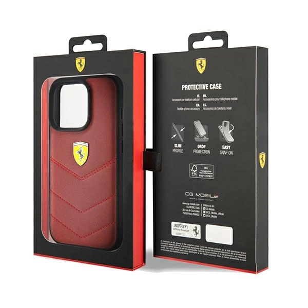Ferrari Leather Stitched Lines case for iPhone 15 Pro - redeng
