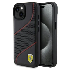 Ferrari Perforated Waves Metal Logo case for iPhone 15 / 14 / 13 - blackeng
