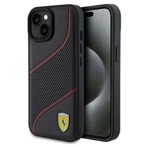 Ferrari Perforated Waves Metal Logo case for iPhone 15 / 14 / 13 - blackeng