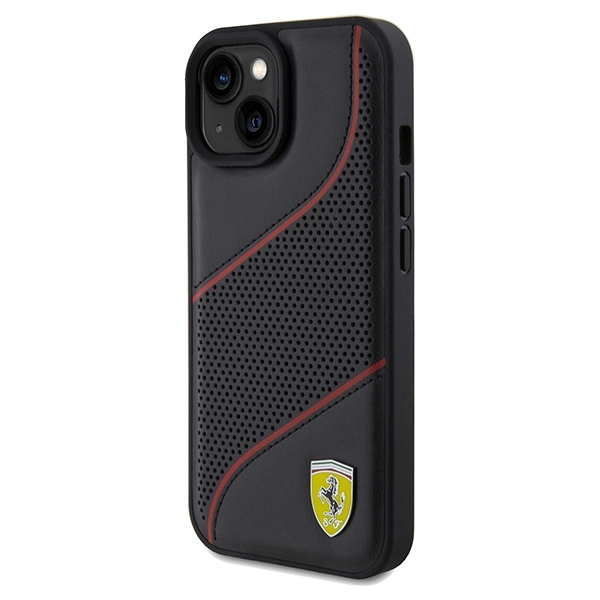 Ferrari Perforated Waves Metal Logo case for iPhone 15 / 14 / 13 - blackeng